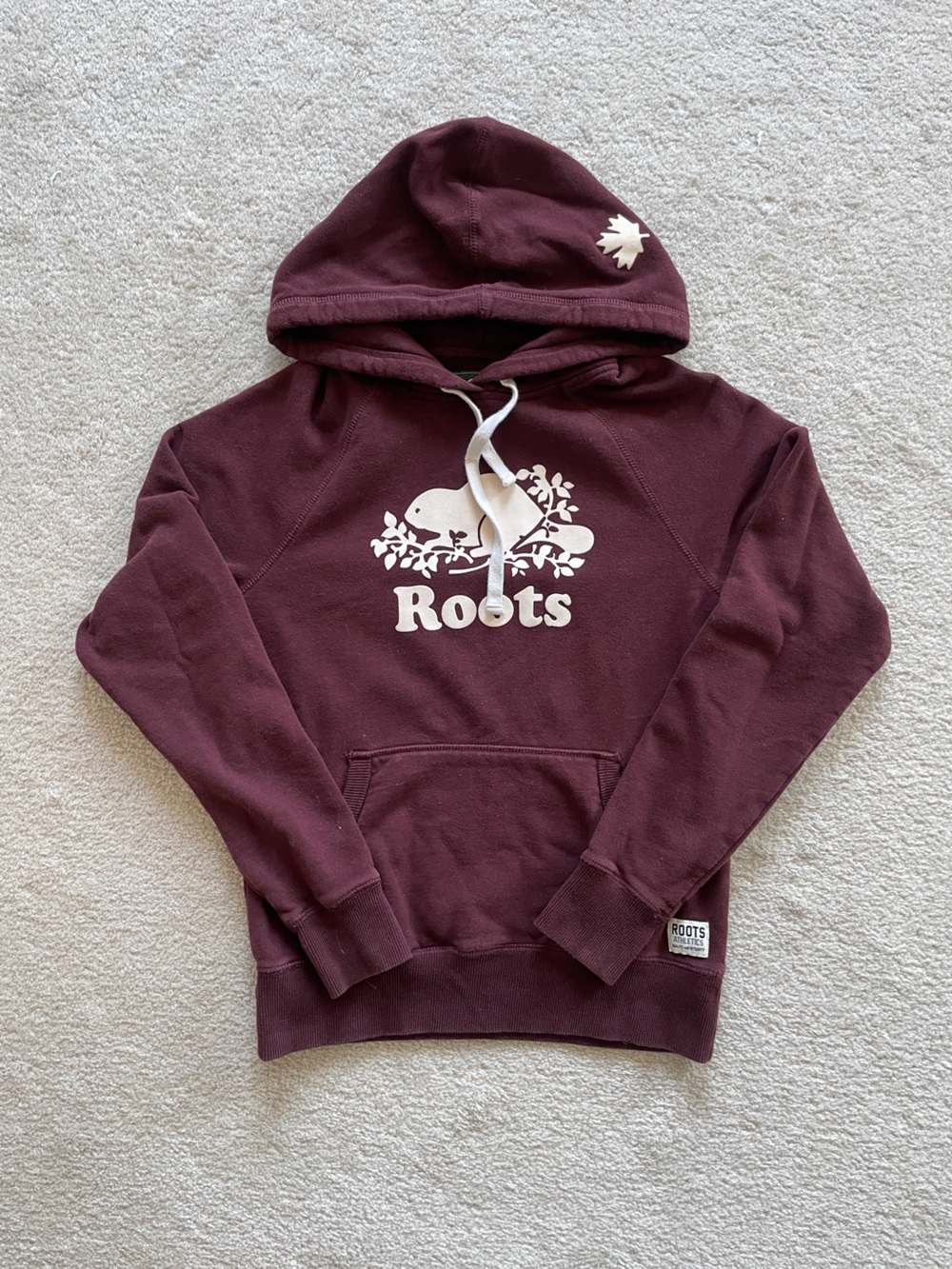 Roots Women's Maroon Hoodie with White Logo